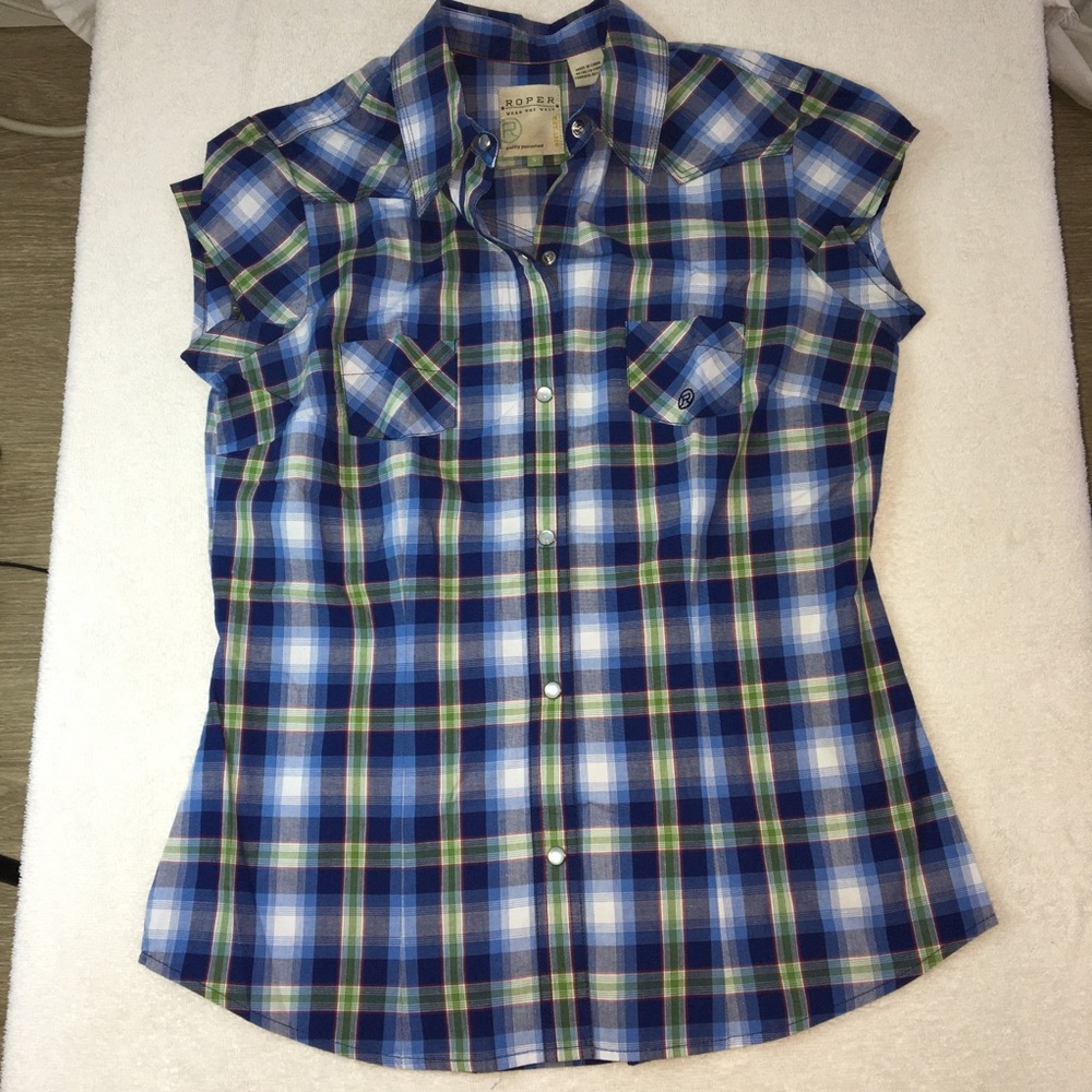 Roper Western Shirt Cowgirl Fitted Cap Sleeve Top